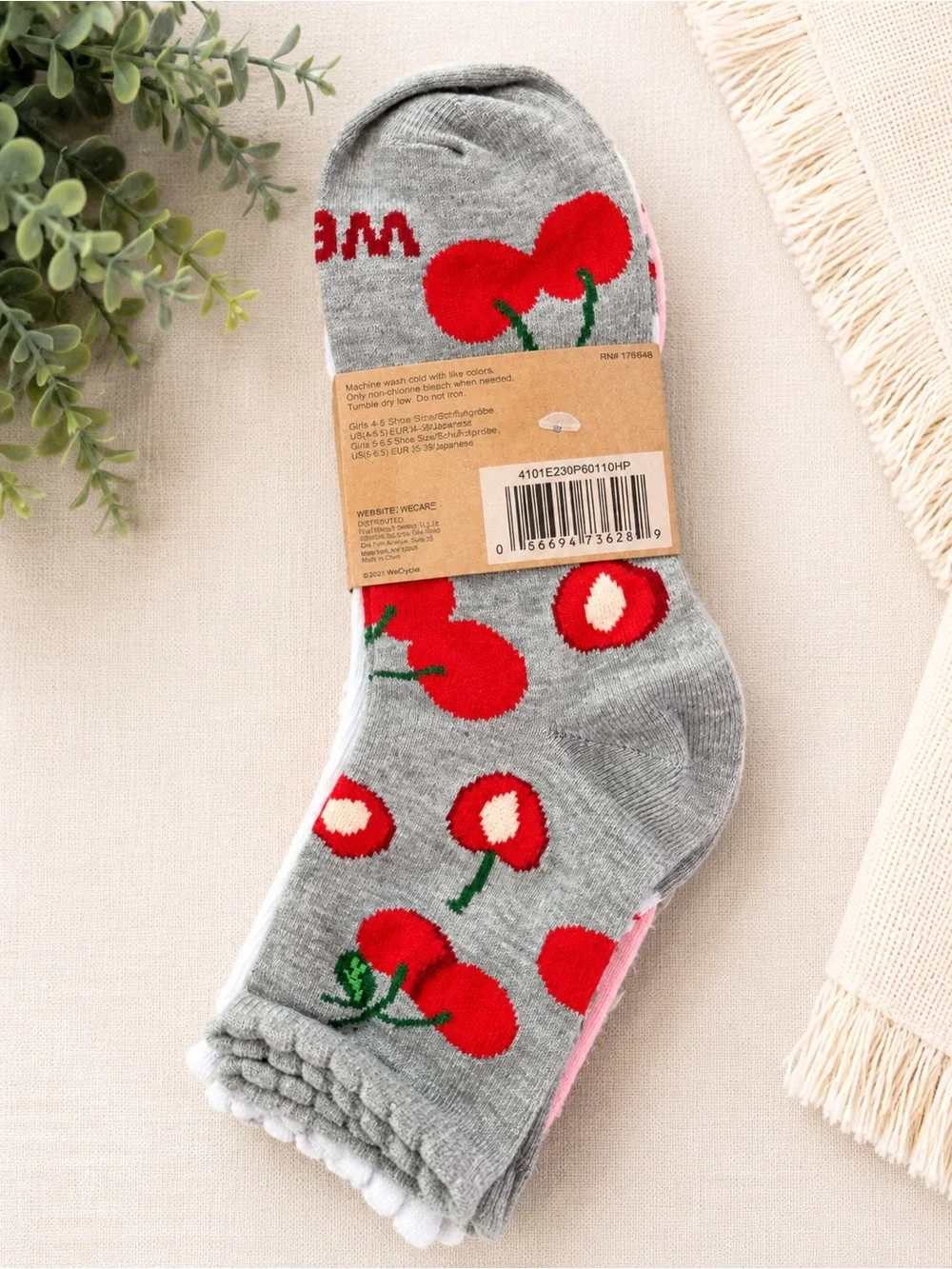 Wecycle Women's Peach & Cherry Print Mid-Crew Socks - Set of 5